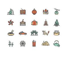 Hong Kong Sign Color Thin Line Icon Set. Vector