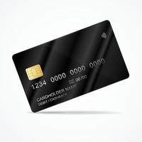 plantilla de tarjeta de crédito de plástico negro 3d detallada y realista. vector
