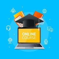 Online Course Education Concept with Realistic Detailed 3d Laptop. Vector