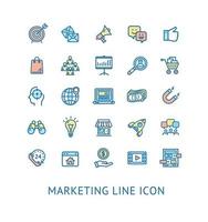 conjunto de iconos de línea delgada de color de marketing entrante. vector