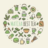 Matcha Tea Sign Round Design Template Thin Line Icon Banner. Vector