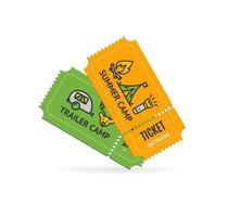 Cartoon Color Camping Tickets and Thin Line Element Set. Vector