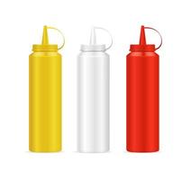 Realistic Detailed 3d Mayonnaise, Mustard and Ketchup Bottle Set. Vector