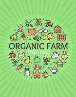 Organic Farm Signs Round Design Template Thin Line Icon Concept. Vector
