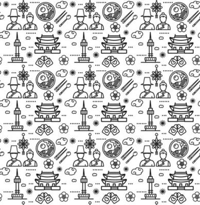 Korea Signs Seamless Pattern Background on a White. Vector