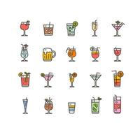 conjunto de iconos de línea delgada de color de barra de alcohol. vector