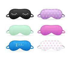 Realistic Detailed 3d Color Different Sleep Mask Set. Vector