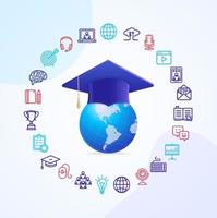 concepto de educación de cursos en línea con un globo 3d realista y detallado. vector