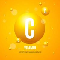 Realistic Detailed 3d Sphere Yellow Vitamin C Banner Concept Ad Poster Card. Vector