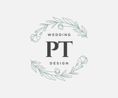 PT Initials letter Wedding monogram logos collection, hand drawn modern minimalistic and floral templates for Invitation cards, Save the Date, elegant identity for restaurant, boutique, cafe in vector