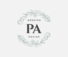 colección de logotipos de monograma de boda con letras iniciales pa, plantillas florales y minimalistas modernas dibujadas a mano para tarjetas de invitación, guardar la fecha, identidad elegante para restaurante, boutique, café en vector