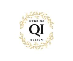 colección de logotipos de monograma de boda con letras iniciales qi, plantillas florales y minimalistas modernas dibujadas a mano para tarjetas de invitación, guardar la fecha, identidad elegante para restaurante, boutique, café en vector