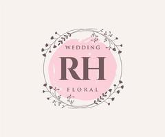 RH Initials letter Wedding monogram logos template, hand drawn modern minimalistic and floral templates for Invitation cards, Save the Date, elegant identity. vector