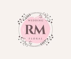 RM Initials letter Wedding monogram logos template, hand drawn modern minimalistic and floral templates for Invitation cards, Save the Date, elegant identity. vector