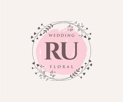 RU Initials letter Wedding monogram logos template, hand drawn modern minimalistic and floral templates for Invitation cards, Save the Date, elegant identity. vector