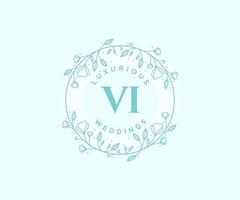 VI Initials letter Wedding monogram logos template, hand drawn modern minimalistic and floral templates for Invitation cards, Save the Date, elegant identity. vector