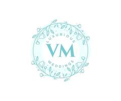 VM Initials letter Wedding monogram logos template, hand drawn modern minimalistic and floral templates for Invitation cards, Save the Date, elegant identity. vector