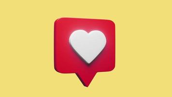 animación del icono rojo con un render 3d de corazón. material de archivo 4k de redes sociales de alta calidad video