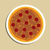 Homemade Meat Loves Pizza with Pepperoni Sausage and Bacon. Pizza illustration, Food illustration, Food Cartoon. vector
