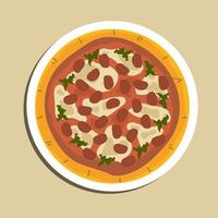 pizza de espinacas para el menú. trazado de recorte y aislado. ilustración de comida, caricatura de comida. vector