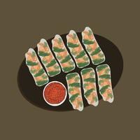 Deep fried spring rolls, Por Pieer Tod or Fried spring rolls or Thai Spring Roll Snacks and snacks that are popular with Thai and Chinese people. Food illustration, Food cartoon. vector