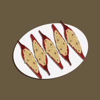 Chipotle beef and bean stuffed chili peppers garnished with sour cream and scallions. Food illustration vector