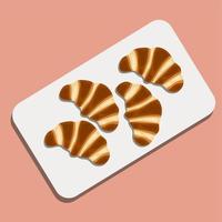 Close up of pile of delicious croissants on a dark background. Homemade croissants. Sugar glass falling. Food illustration vector. Food cartoon. vector