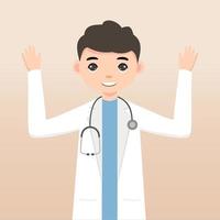 Front view animated character. Doctor character creation with face emotions, poses and gestures. Cartoon style, flat vector illustration.Isolated on white.Male doctor.