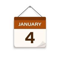 4 de enero, icono de calendario con sombra. día del mes. hora de la cita de la reunión. fecha del programa del evento. ilustración vectorial plana. vector