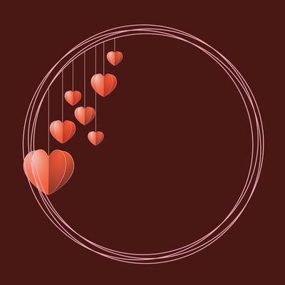 Red template for Valentine s Day card with paper hearts on a string. Vector. Template. Card. Invitations.