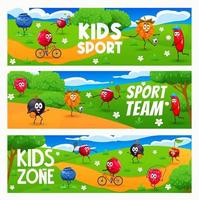 Kids sport zone cartoon cheerful berry characters vector