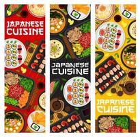 Japanese cuisine meals banners, Japan food dishes vector