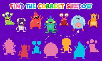 Find correct shadow of cartoon monster characters vector