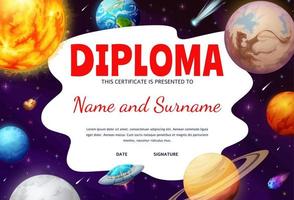 Kids astronaut diploma with galaxy space planets
