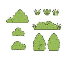 arbusto verde y hierba ilustración de dibujos animados bosque orgánico simple decoración de fondo conjunto de vectores de colección de activos