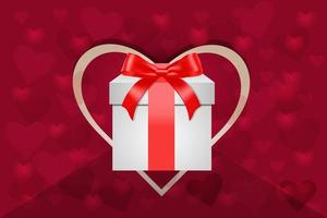 white gift box tied with a red bow on a heart background vector