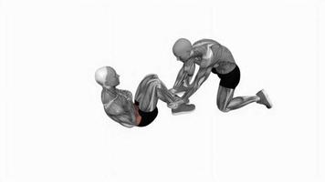 abdominales asistidos fitness ejercicio entrenamiento animación video músculo masculino resaltar 4k 60 fps