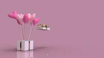 gåva låda glitter explodera och hjärta formad ballonger flyga ut nyanser av rosa