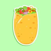 Cute burrito sticker character. Vector hand drawn cartoon kawaii character illustration icon. Isolated on white background. Burrito sticker character concept