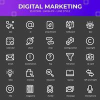 paquete de iconos de marketing digital con color blanco vector