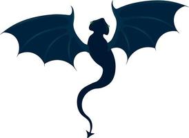 Small cute dark blue dragon with straightened wings vector illustration