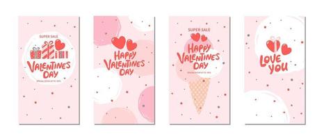 Valentines Day sale set label template with hand drawn lettering. Suitable for marketing promotions and stories, post social media. Vector illustration.