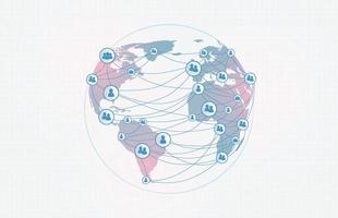 Infographic template of connecting people social logo badge with connection line and world map vector