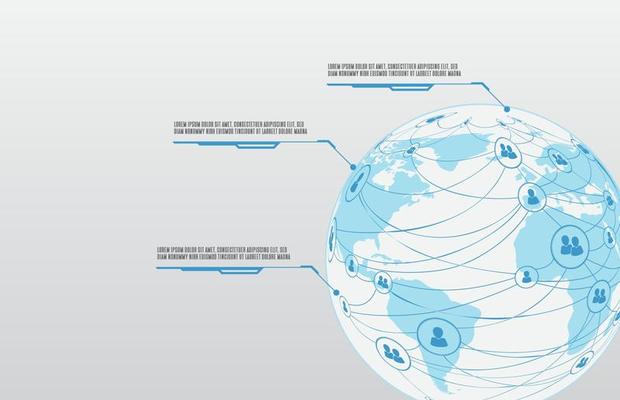 Infographic template of connecting people social logo badge with connection line and world map and call out