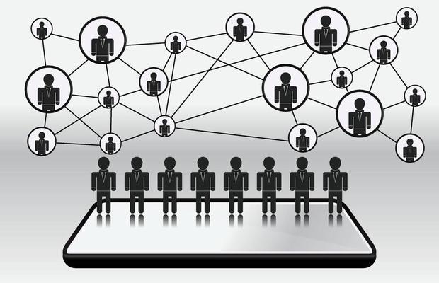 Infographic template of connecting people social with connection line and smart mobile phone