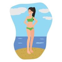 personaje de dibujos animados plana de bikini hermosa mujer en traje de baño vector