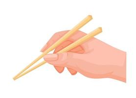 Hand hold chopstick asian kitchen and eating utensils symbol cartoon illustration vector