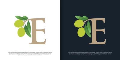 Illustration of olive letter logo E unique concept Premium Vector