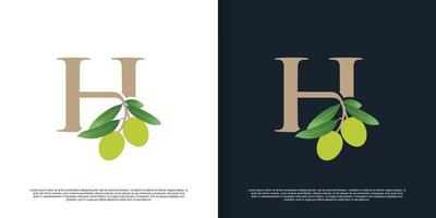 Illustration of olive letter logo H unique concept Premium Vector