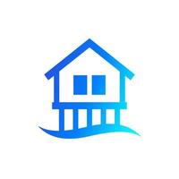 Stilt house in the water icon vector